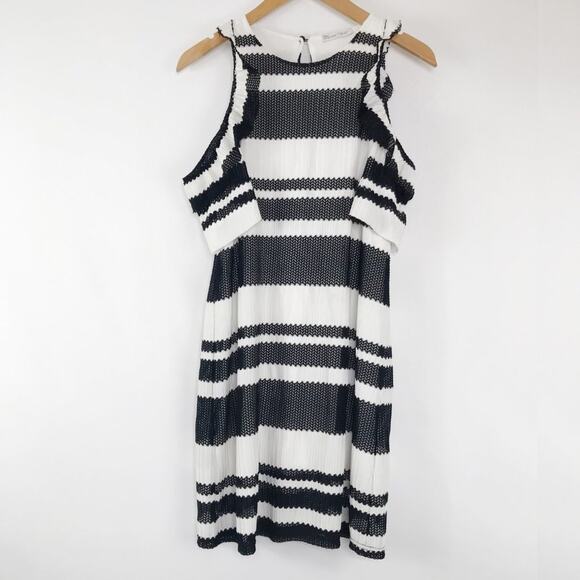 Zara Black White Striped Cold Shoulder Striped Shift Mini Dress - Picture 2 of 10